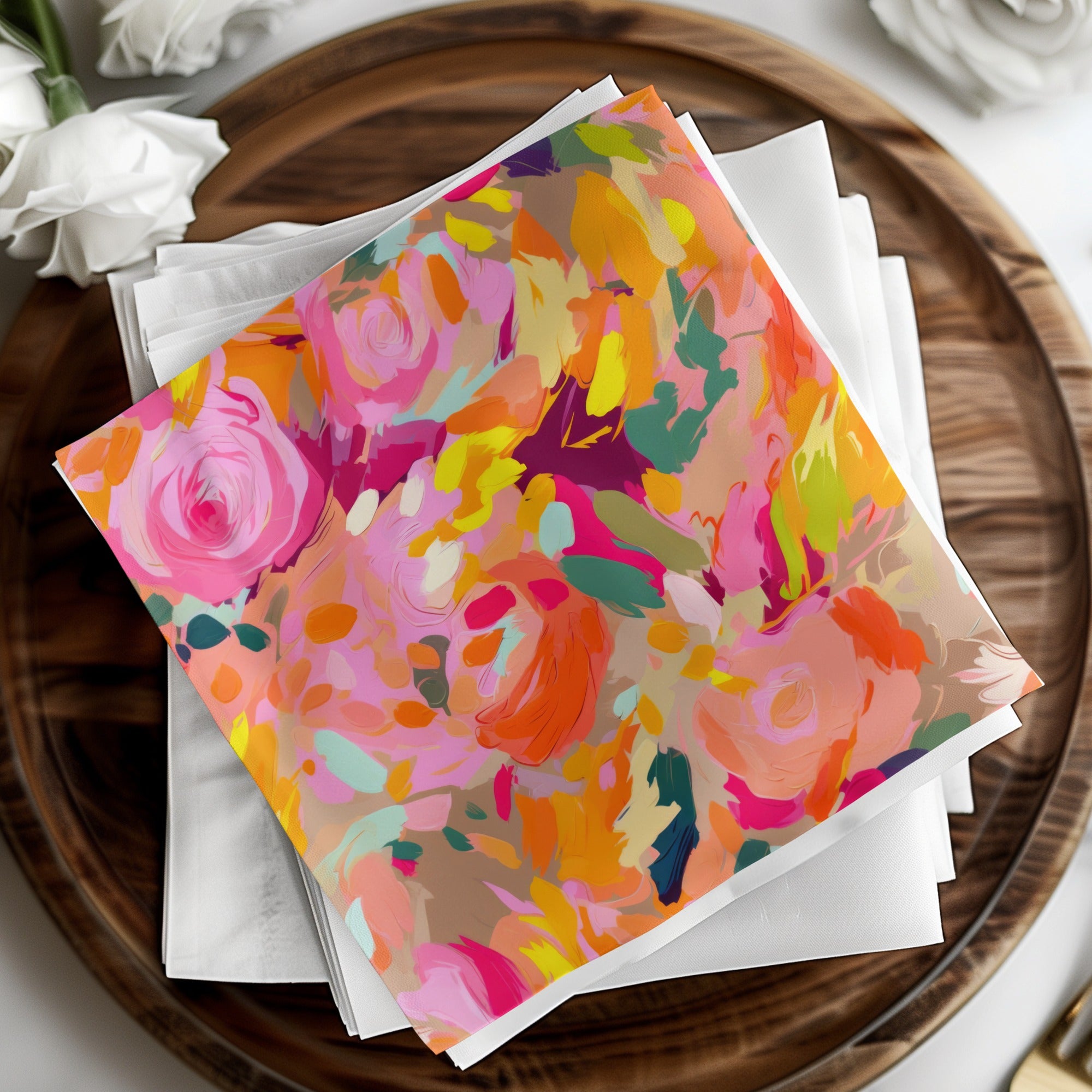 Vibrant Colorful Floral Design Square Paper Napkin Pack