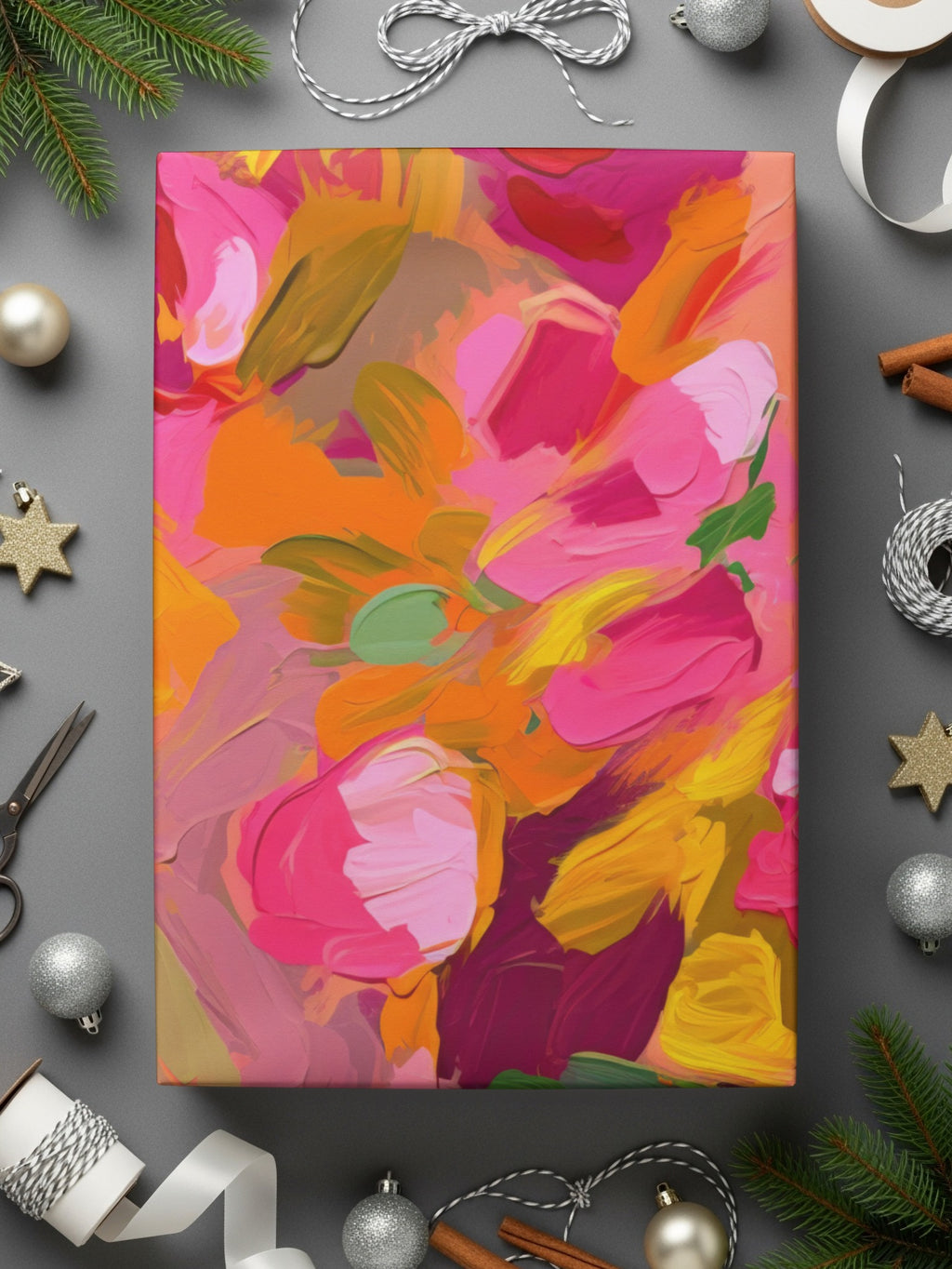 Bright Abstract Floral Holiday Gift Wrapping Paper