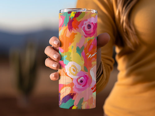 Vibrant Floral Pattern Insulated Tumbler Travel Mug