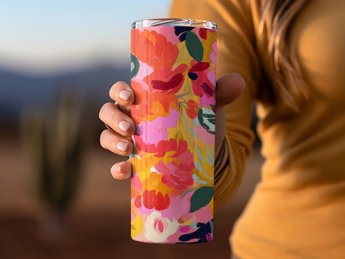 Vibrant Floral Print Insulated Travel Tumbler Product