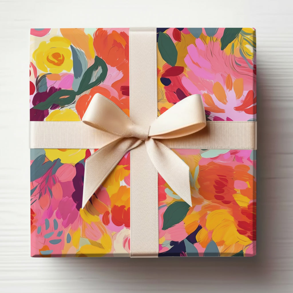 Colorful Floral Pattern Gift Box with Ribbon