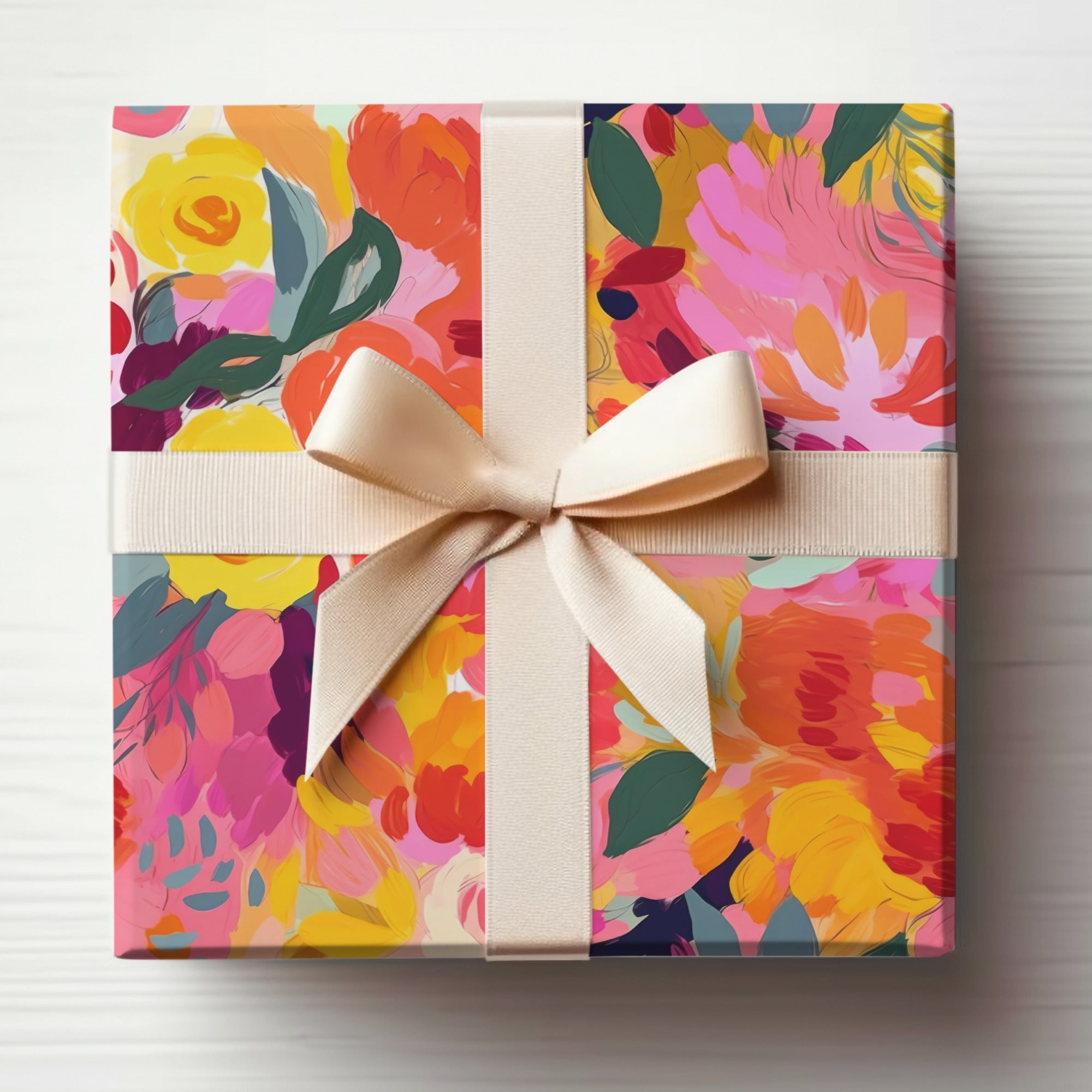 Colorful Floral Pattern Gift Box with Ribbon