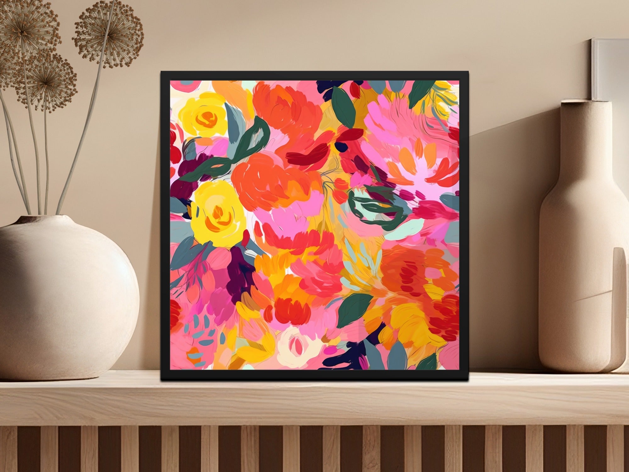 Vibrant Floral Abstract Art Framed Wall Decor Print