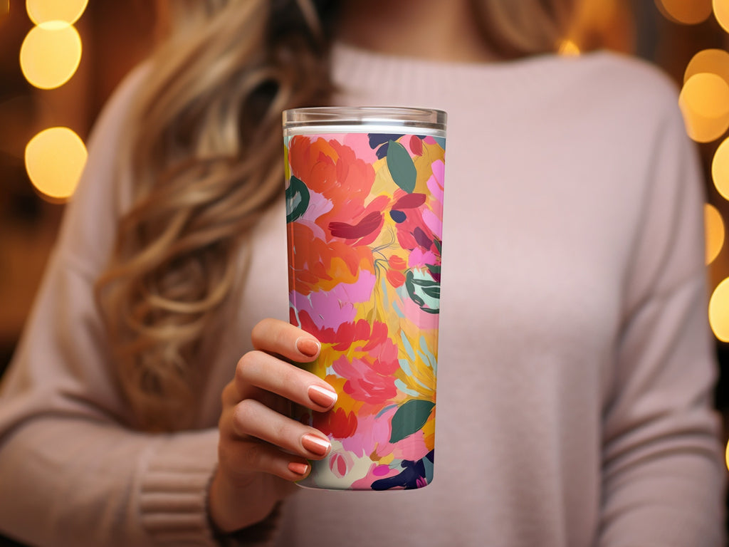 Colorful Floral Pattern Insulated Tumbler for Beverages