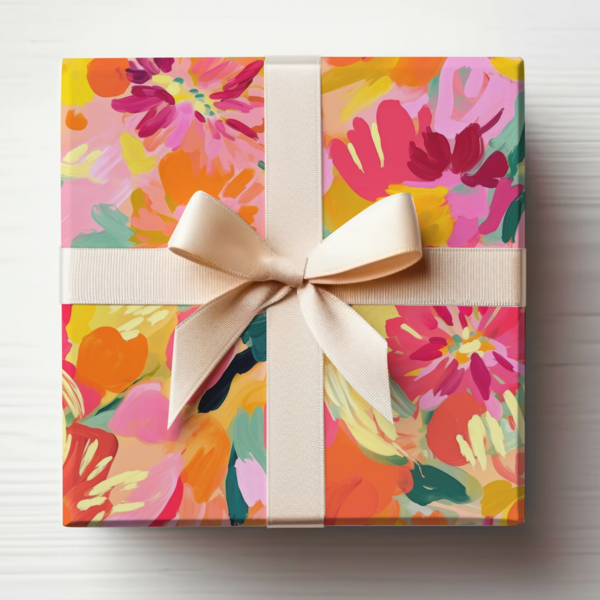 Colorful Floral Gift Box with Cream Ribbon Product