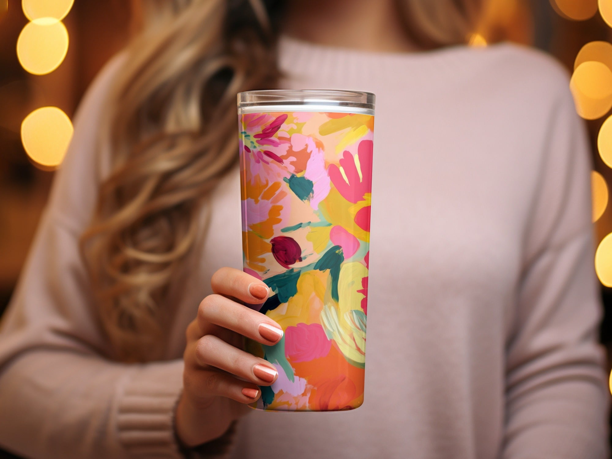 Bright Floral Print Tumbler with Colorful Design