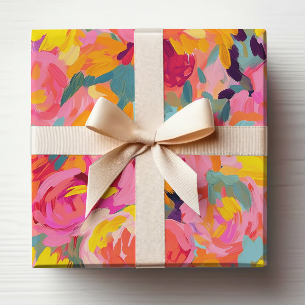 Vibrant Floral Wrapped Gift Box with Elegant Bow