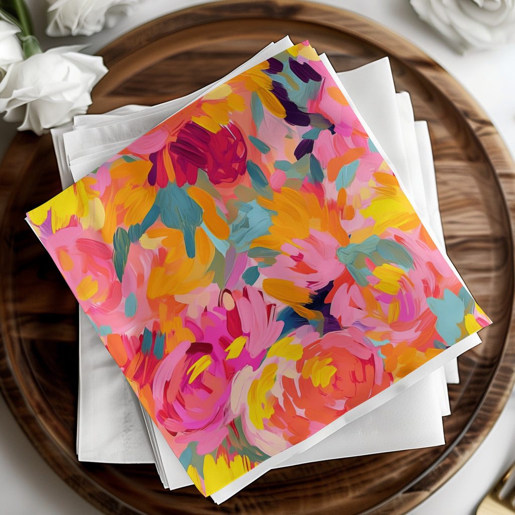 Vibrant Multicolor Abstract Floral Design Napkins Set