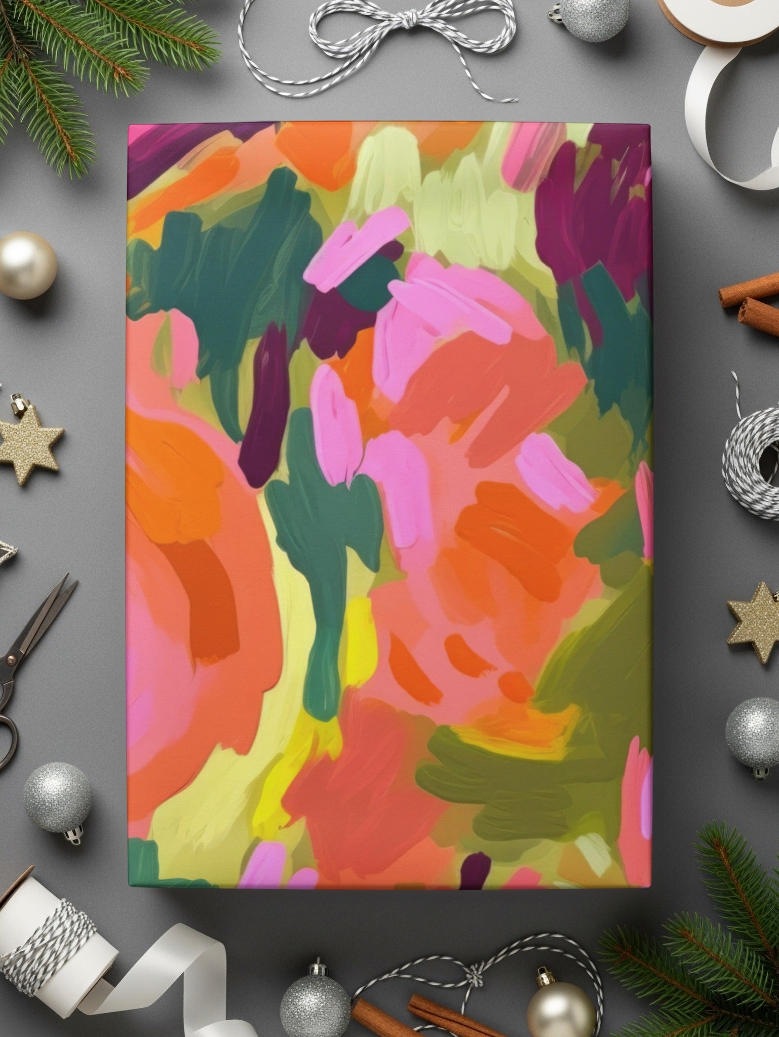 Colorful Abstract Festive Art Design on Wrapped Gift Box
