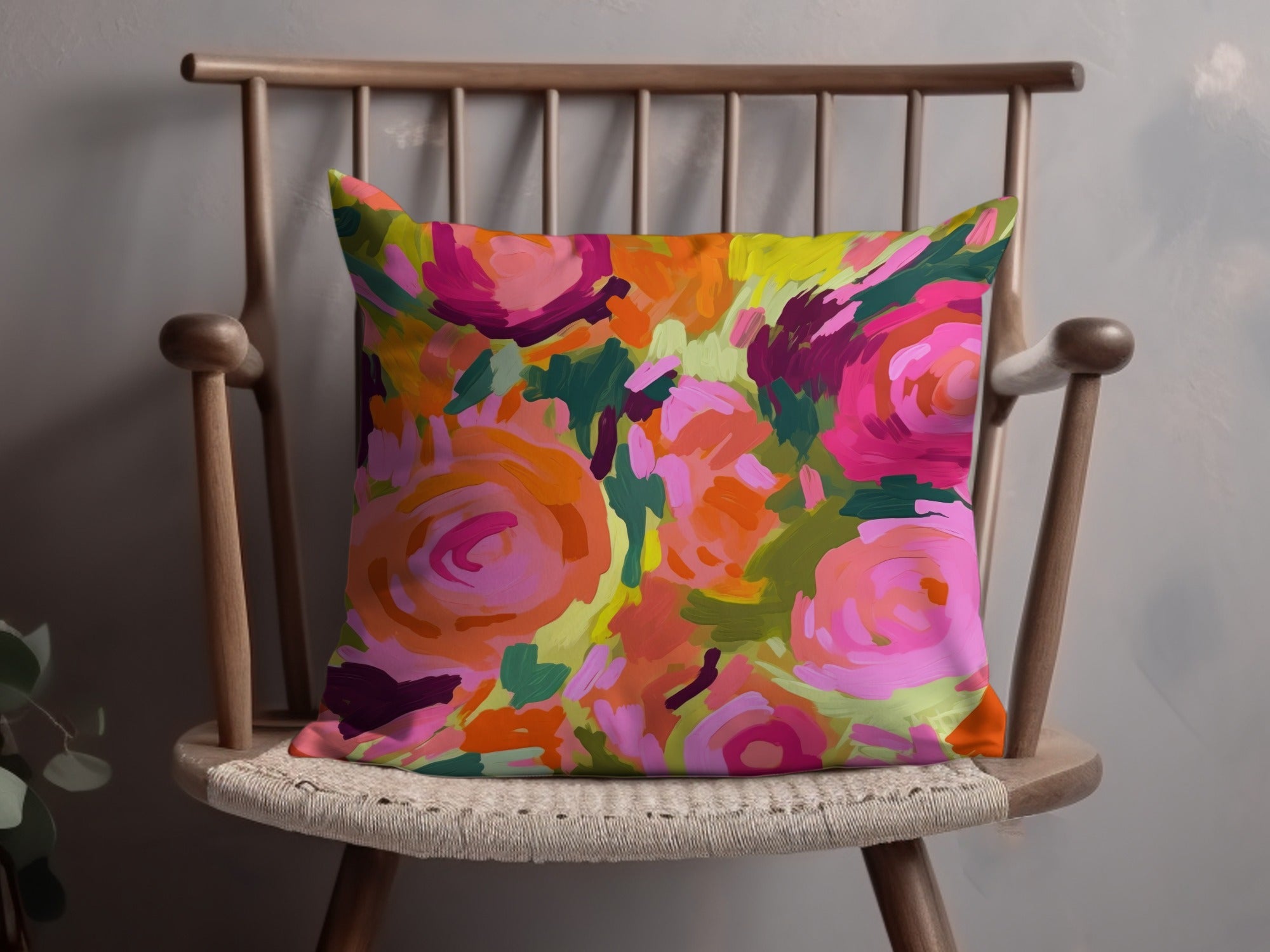 Colorful Abstract Floral Design Decorative Pillow