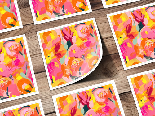 Vibrant Abstract Floral Artwork Square Sticker Set
