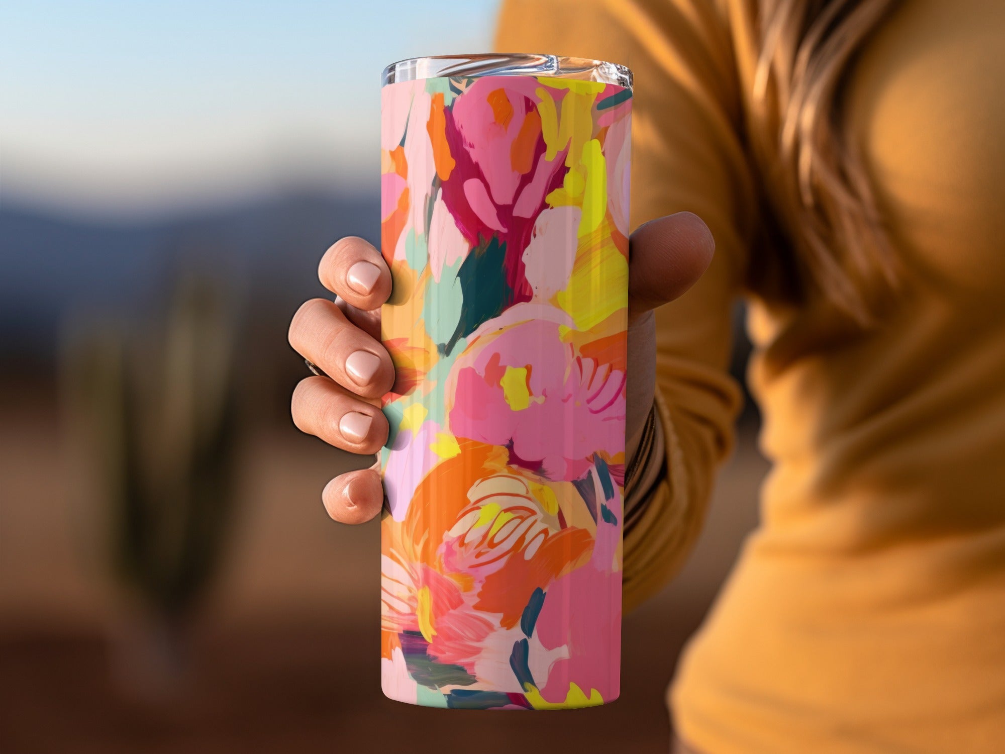 Colorful Abstract Flower Design Reusable Drink Tumbler