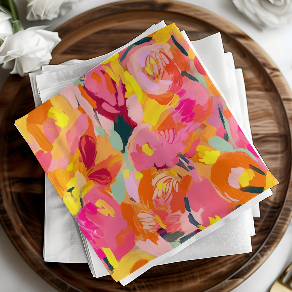 Vibrant Bold Floral Pattern Decorative Napkin Set