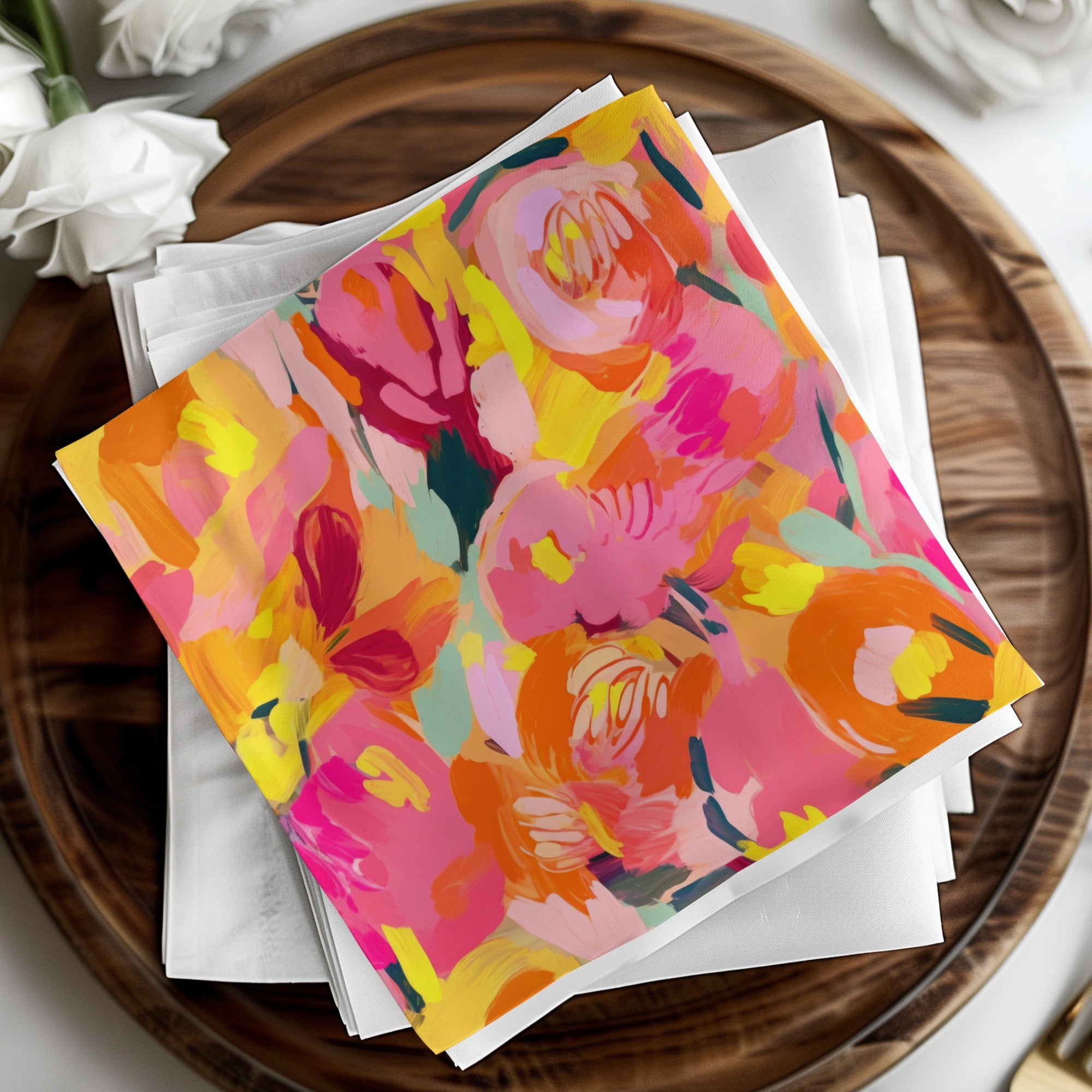 Vibrant Bold Floral Pattern Decorative Napkin Set