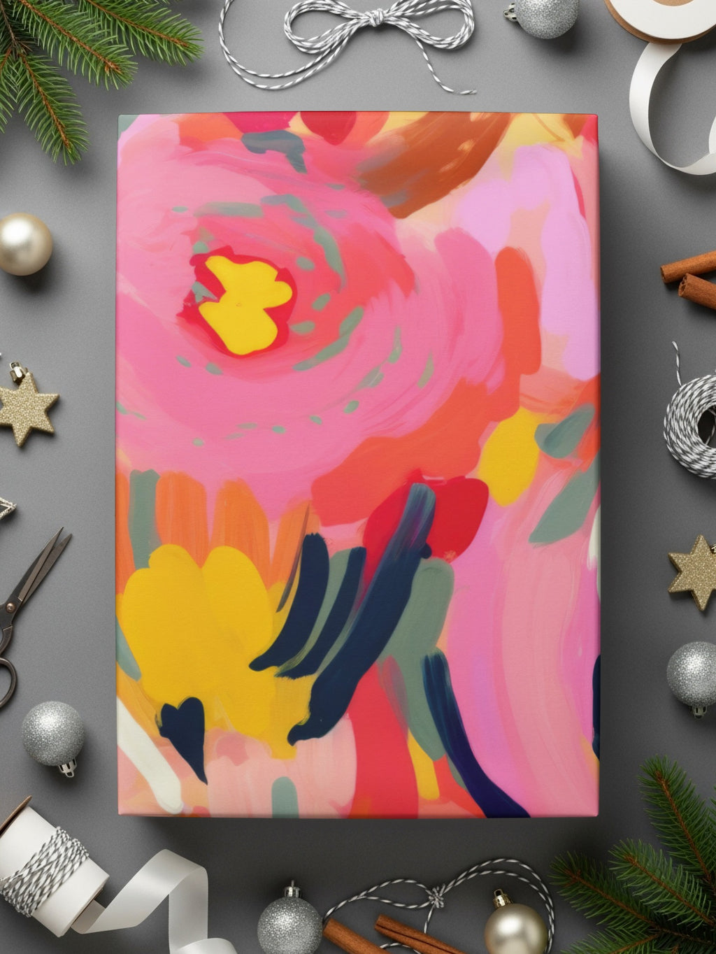 Colorful Abstract Floral Pattern Holiday Gift Wrapping Paper