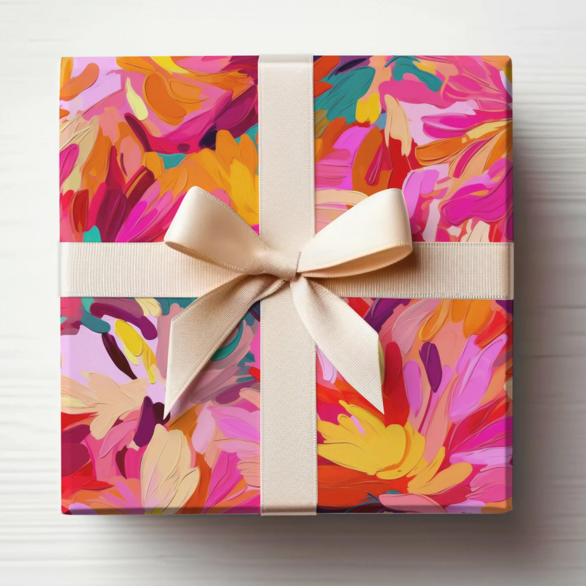 Colorful Floral Patterned Gift Box with Ribbon