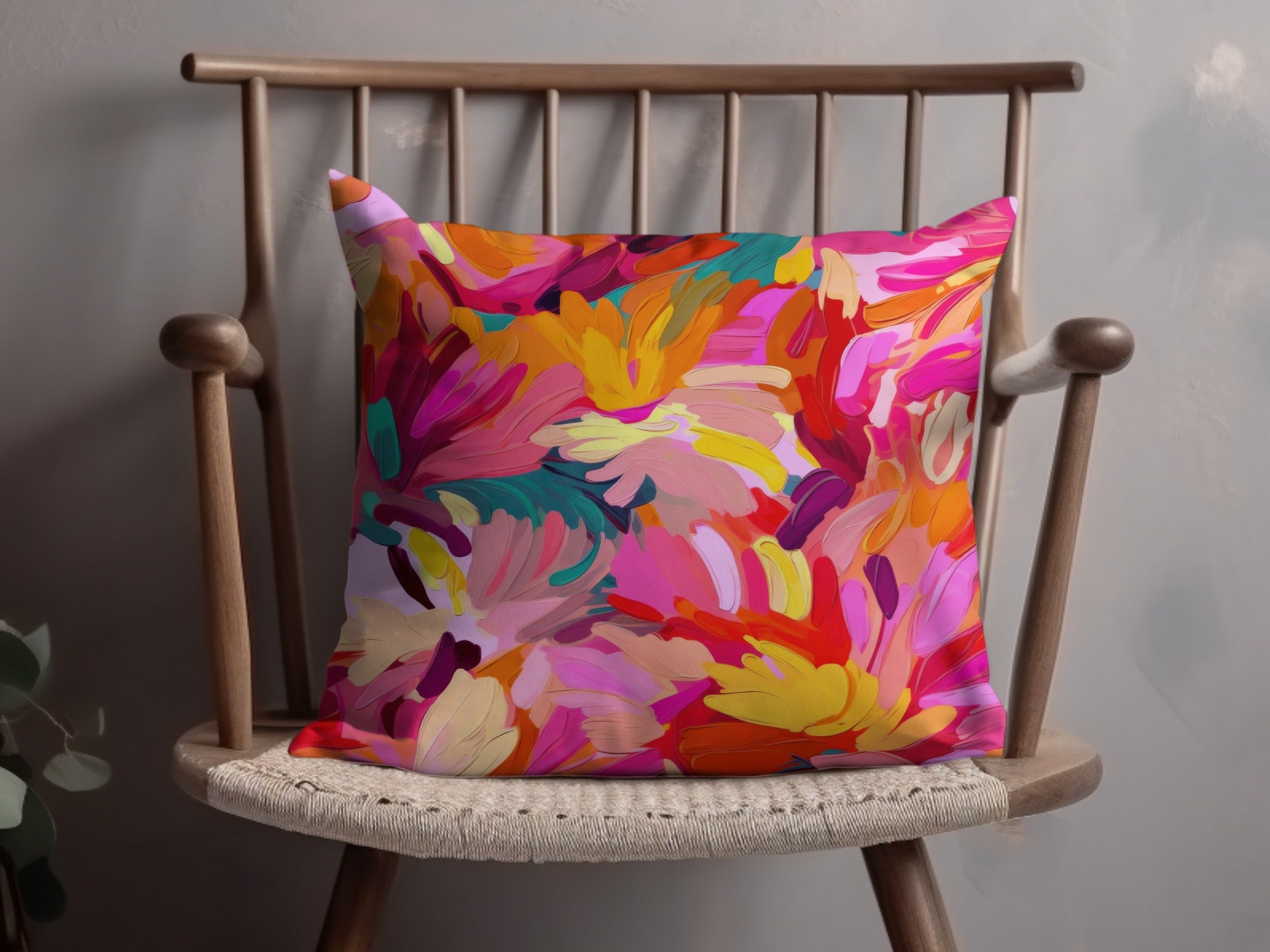 Colorful Abstract Floral Pattern Home Decor Pillow