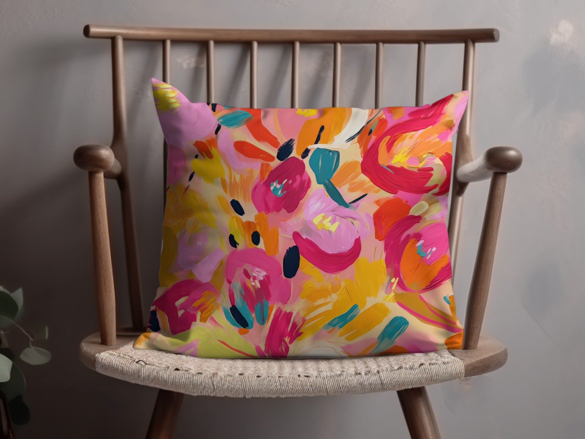 Vibrant Abstract Floral Design Pillow for Home Decor