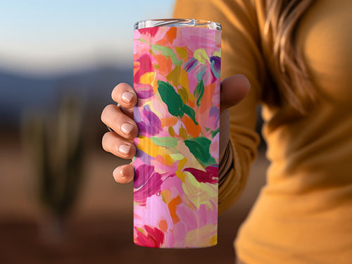 Colorful Abstract Floral Patterned Tumbler Product