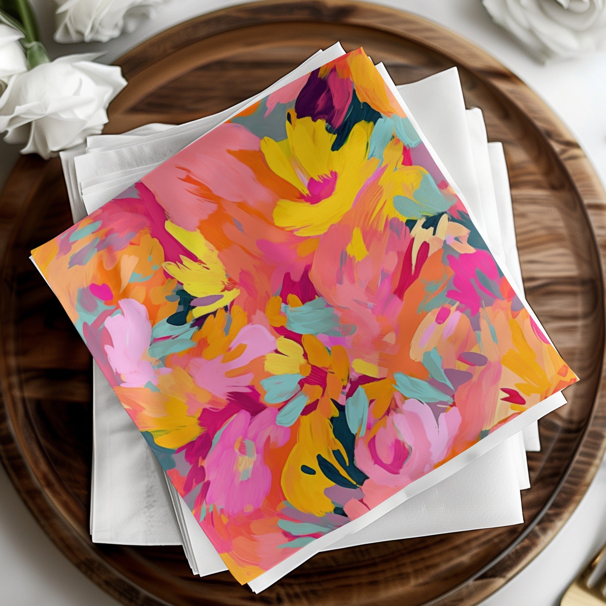Vibrant Multicolor Abstract Floral Design Napkin