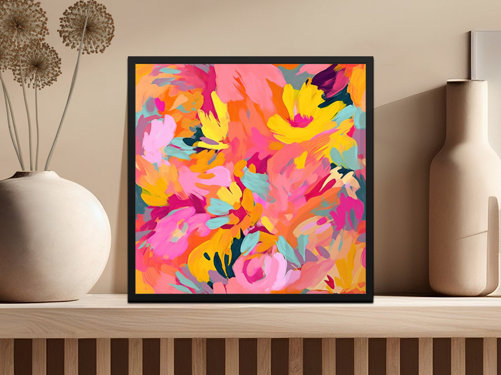 Vibrant Multicolor Abstract Floral Artwork Framed Poster