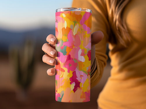 Colorful Abstract Floral Pattern Travel Tumbler