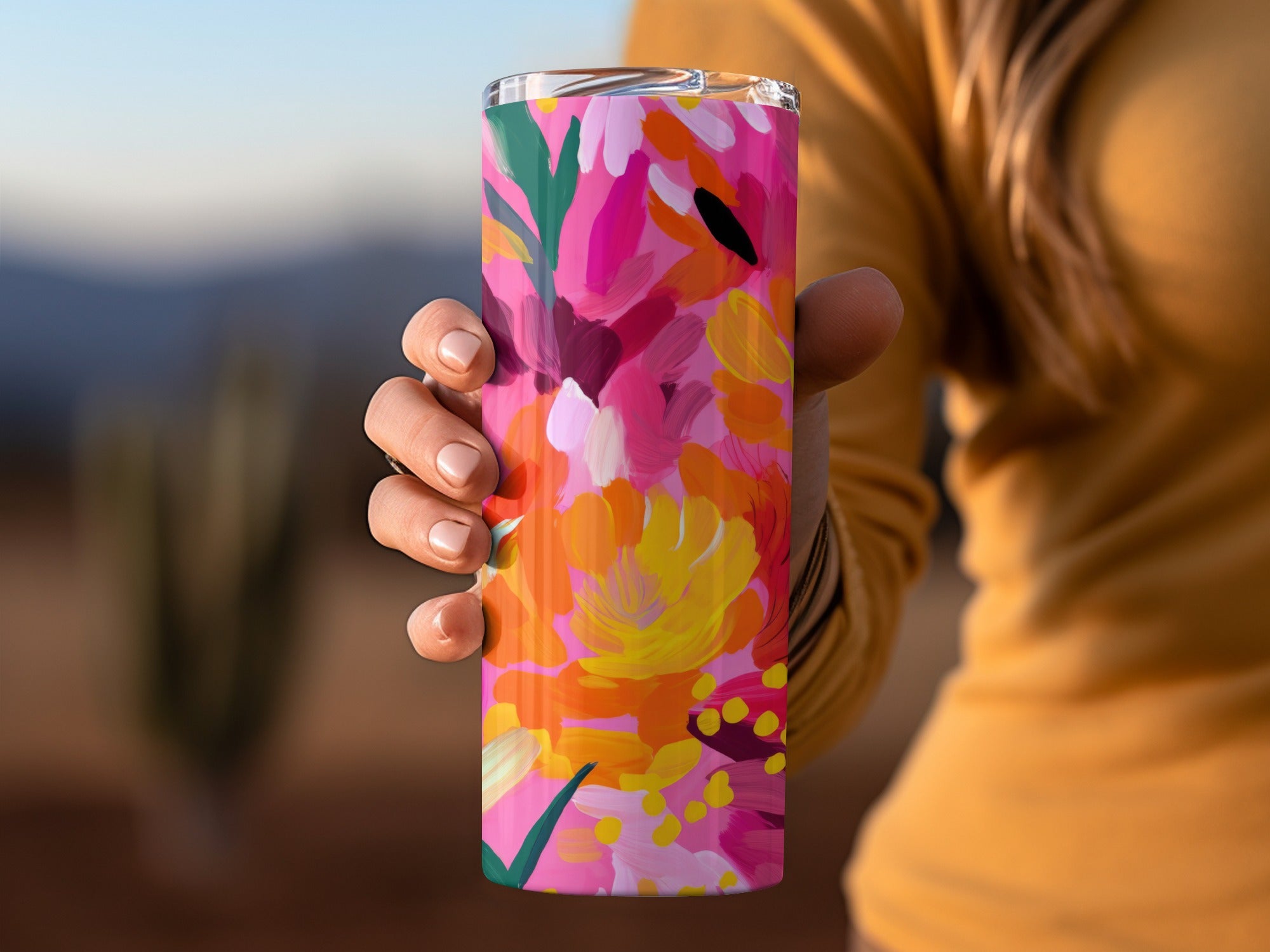 Vibrant Floral Design Tumbler with Lid for Everyday Use