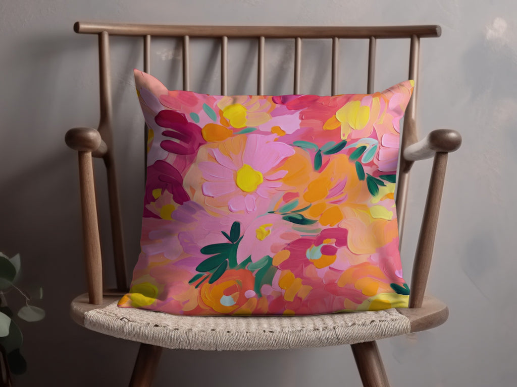 Bright Colorful Floral Design Decorative Pillow Cover