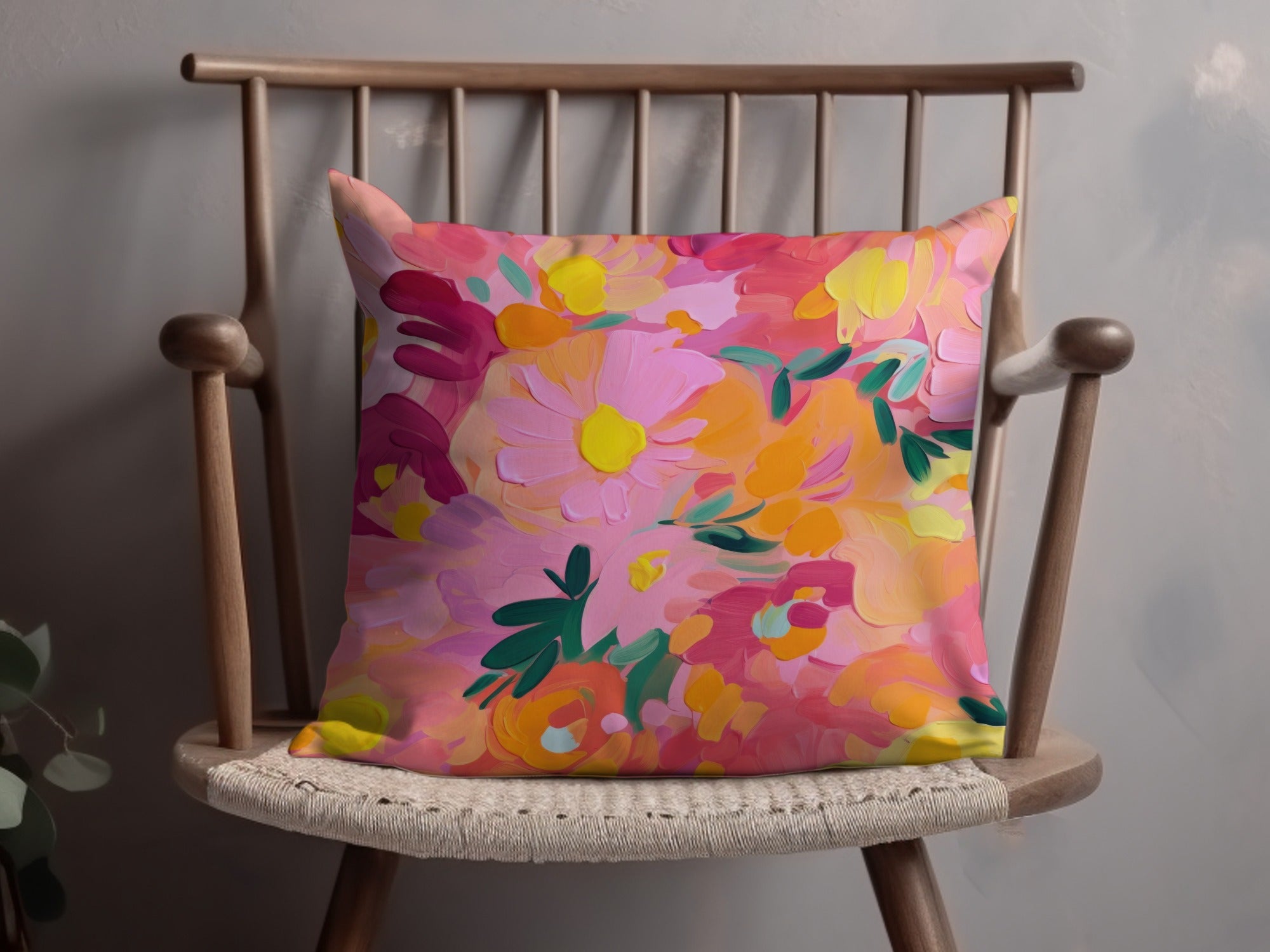 Bright Colorful Floral Design Decorative Pillow Cover