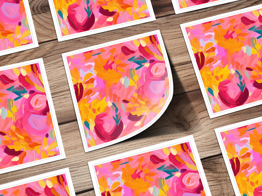 Vibrant Floral Abstract Art Print in Bright Colors