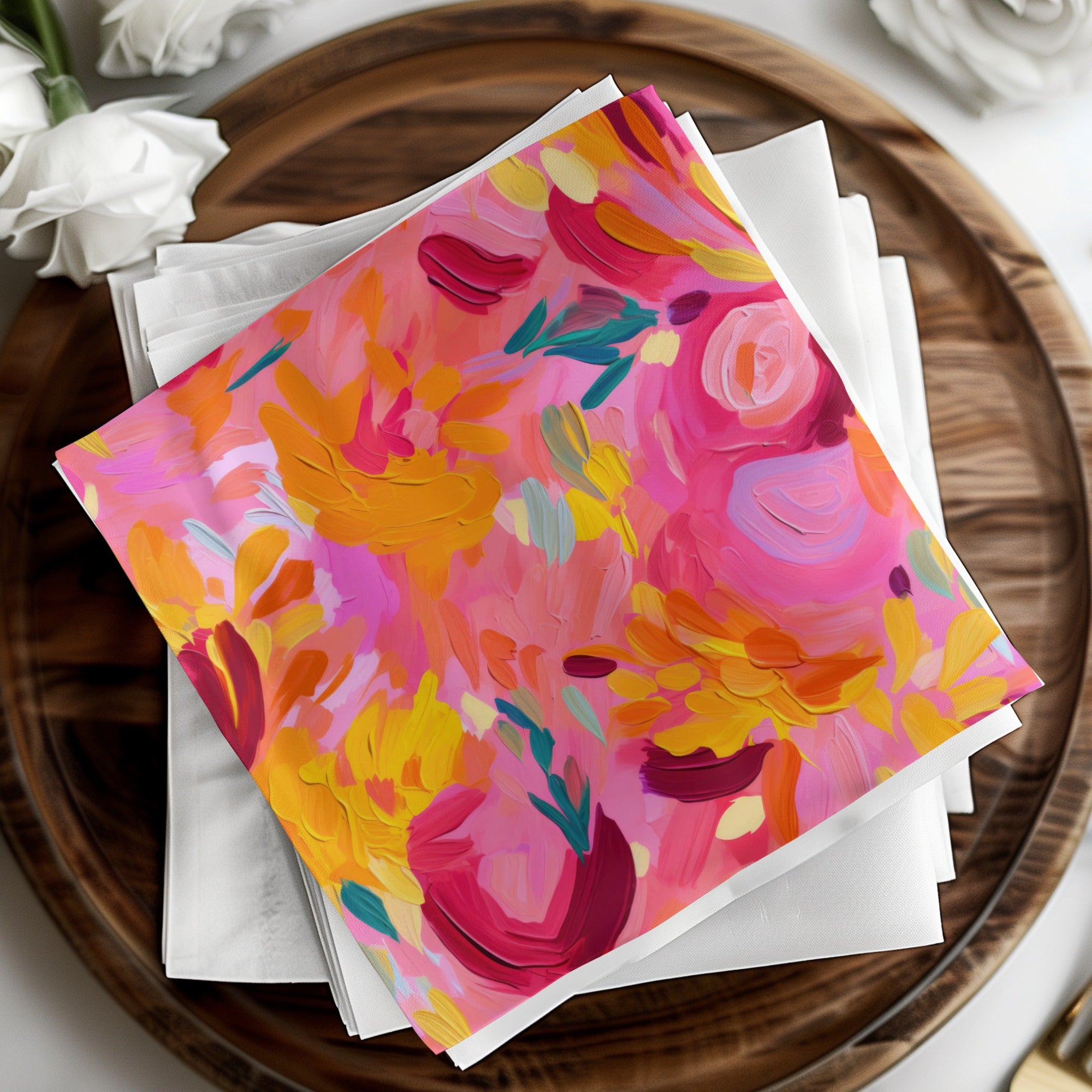 Floral Abstract Design Vibrant Multicolor Napkin Set