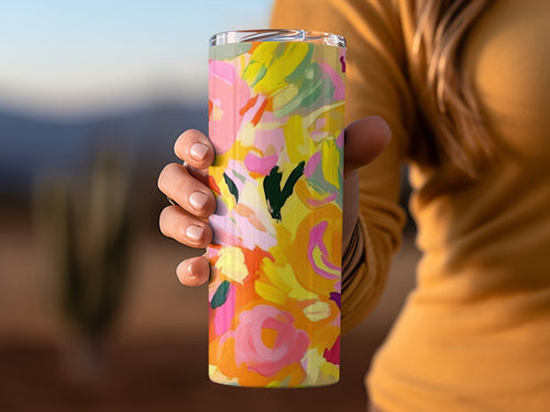 Vibrant Abstract Flower Design Insulated Tumbler Cup