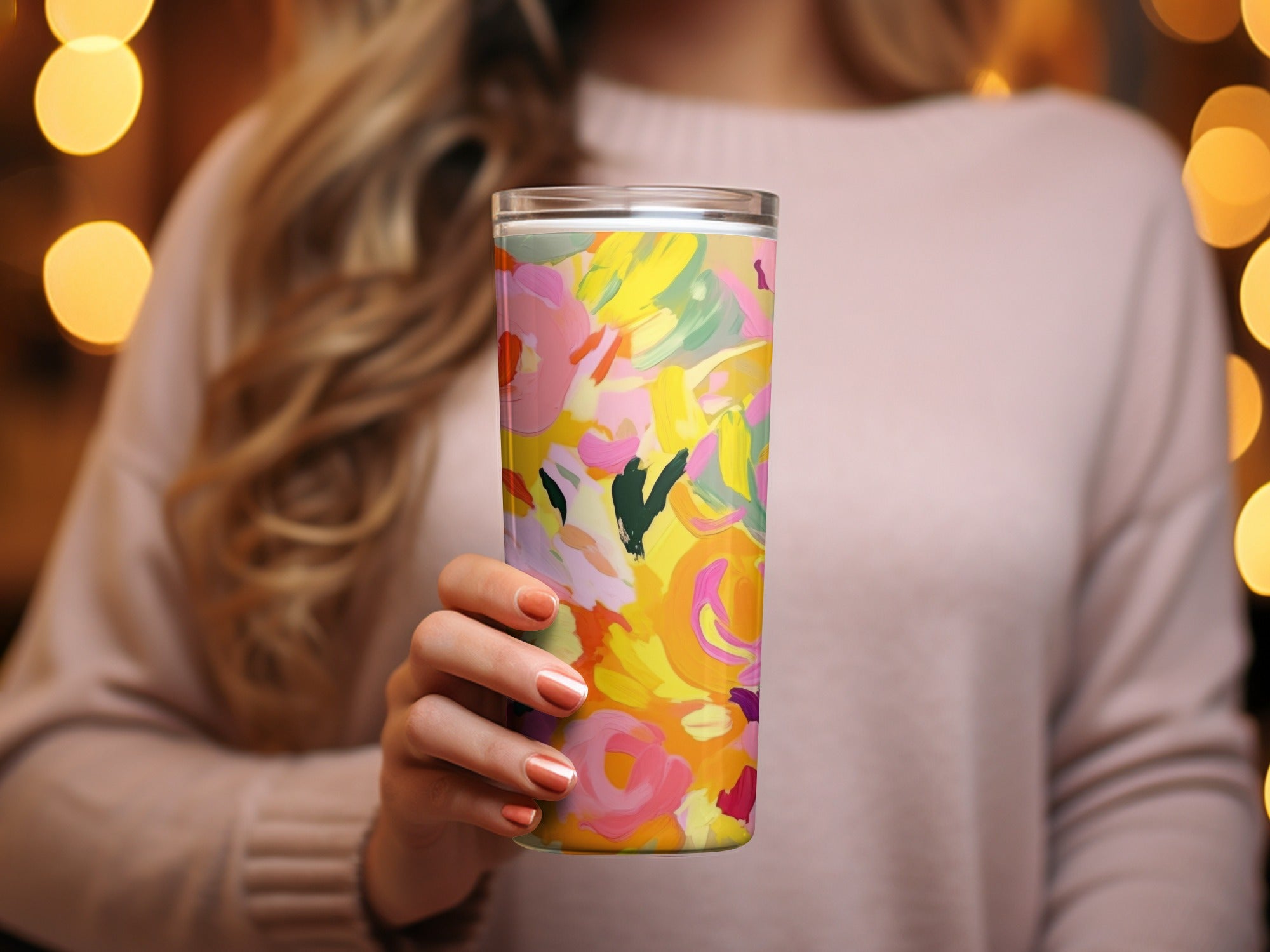 Bright Abstract Floral Design Insulated Tumbler Product
