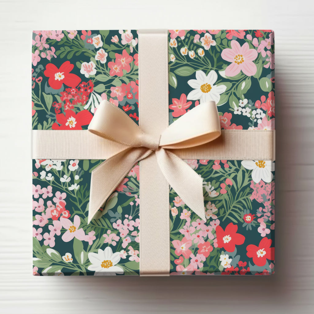 Floral Gift Wrapping Paper with Ribbon Decor
