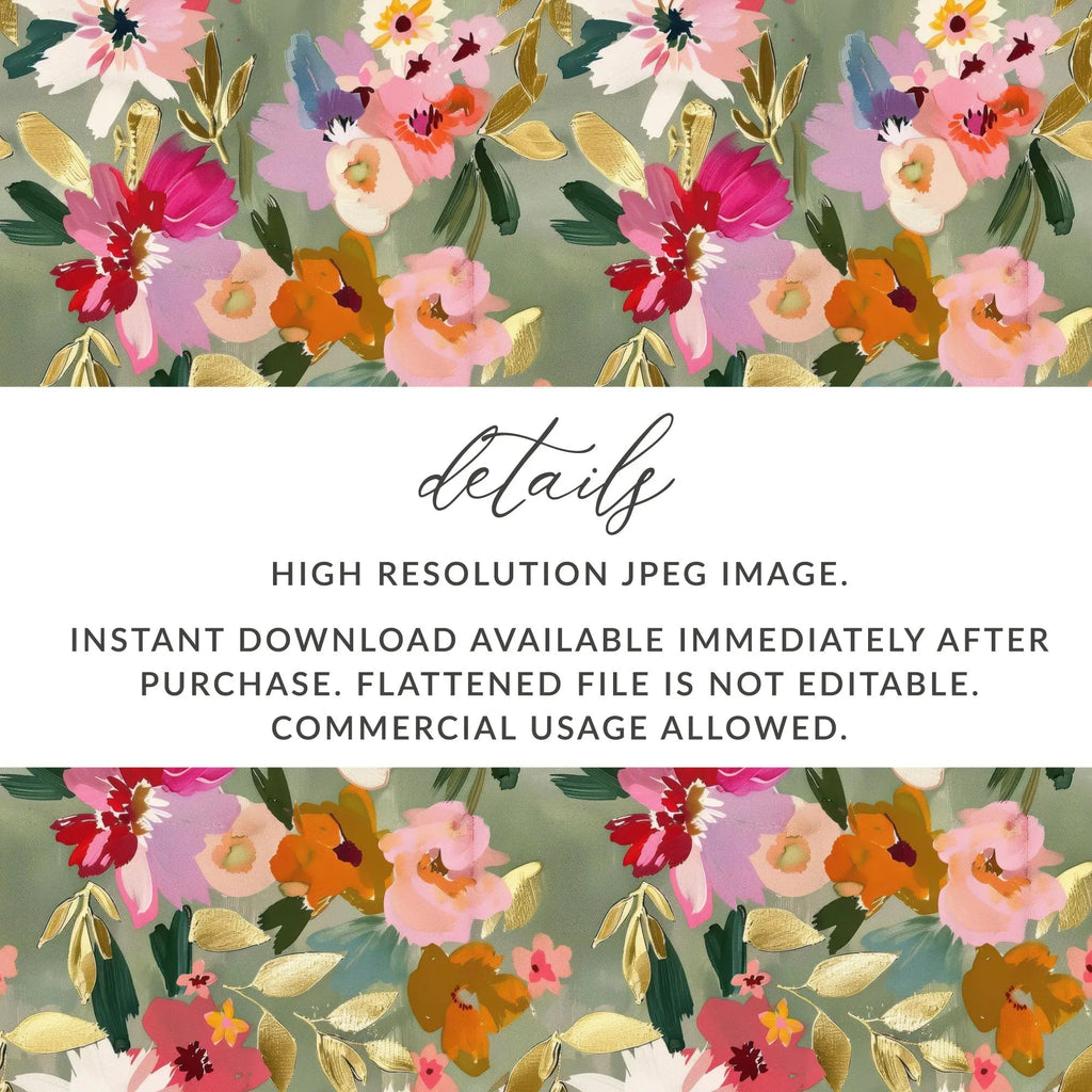 Bright Sage Green and Pink Floral Digital Seamless Pattern, Flower Garden Illustration, Repeating Design for Fabric, - Moore and Mountain