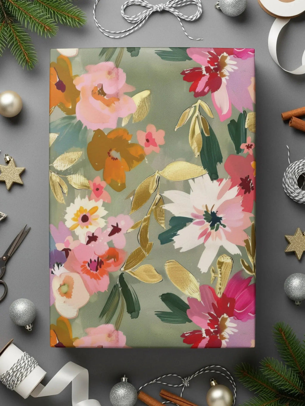 Bright Sage Green and Pink Floral Digital Seamless Pattern, Flower Garden Illustration, Repeating Design for Fabric, - Moore and Mountain
