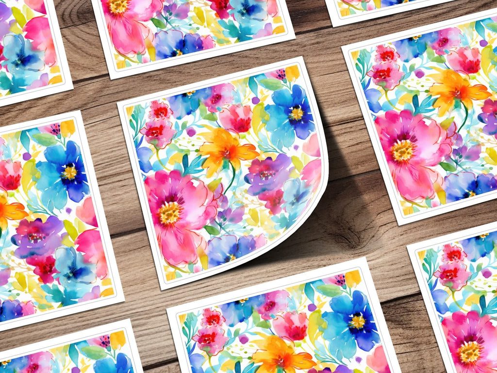 Watercolor Flower T-Shirt, Seamless Floral Pattern, Digital Paper, Colorful Blossoms Design, Textile Print, T Shirt Design, Digital Download - Moore and Mountain