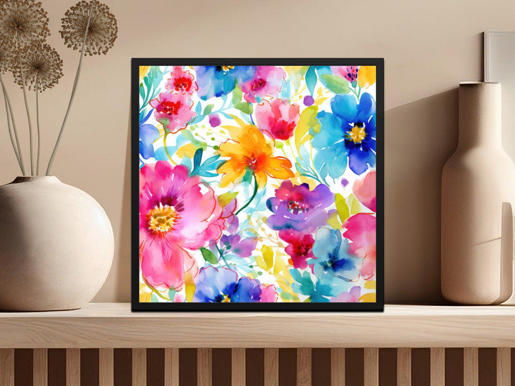Watercolor Flower T-Shirt, Seamless Floral Pattern, Digital Paper, Colorful Blossoms Design, Textile Print, T Shirt Design, Digital Download - Moore and Mountain