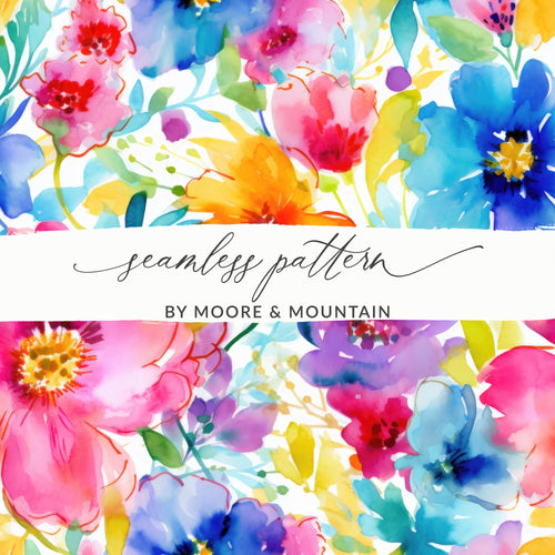Watercolor Flower T-Shirt, Seamless Floral Pattern, Digital Paper, Colorful Blossoms Design, Textile Print, T Shirt Design, Digital Download - Moore and Mountain