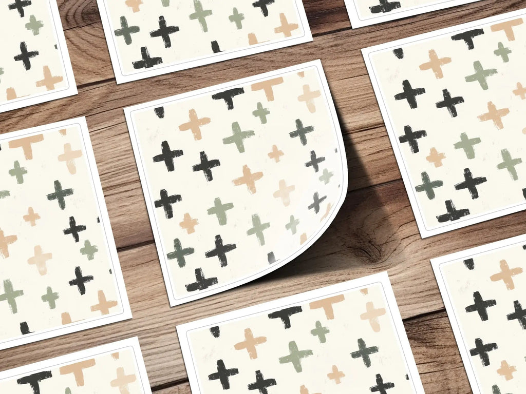 Brush Stroke Crosses Digital Paper, Seamless Neutral Cross Pattern, Geometric Digital Print, Modern Digital Texture, Boho Crosses Image - Moore and Mountain