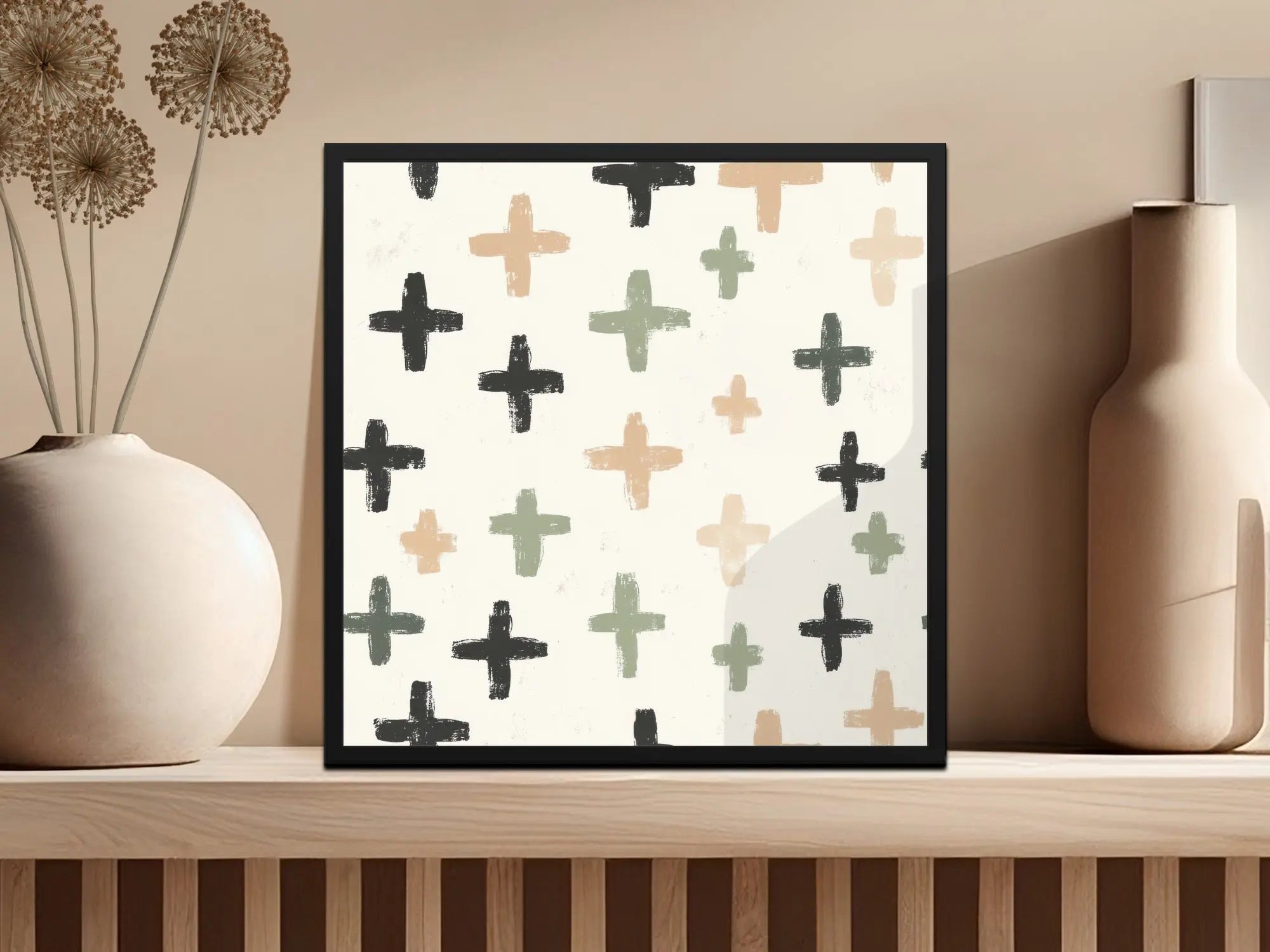 Brush Stroke Crosses Digital Paper, Seamless Neutral Cross Pattern, Geometric Digital Print, Modern Digital Texture, Boho Crosses Image - Moore and Mountain
