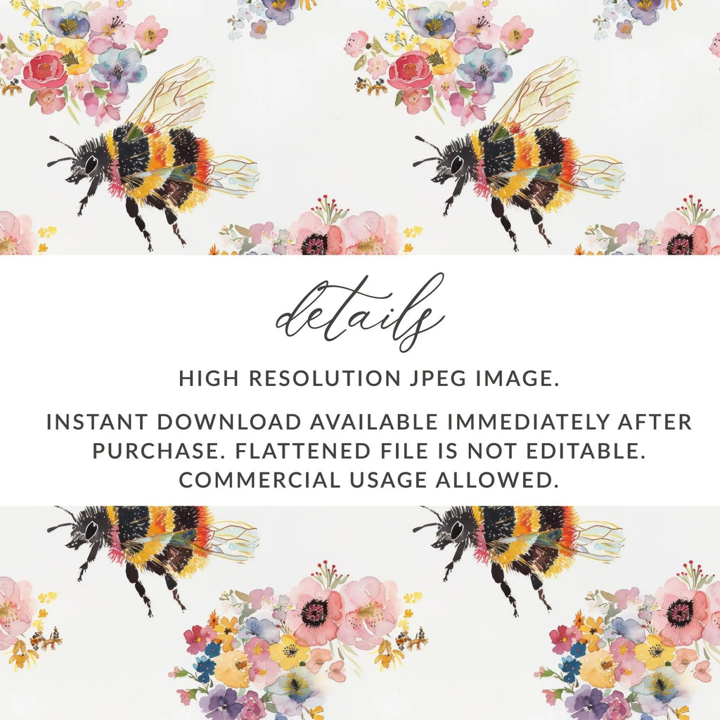 Bumble Bee Digital Paper Seamless Bee Background Watercolor Bumblebee Pattern - Moore and Mountain