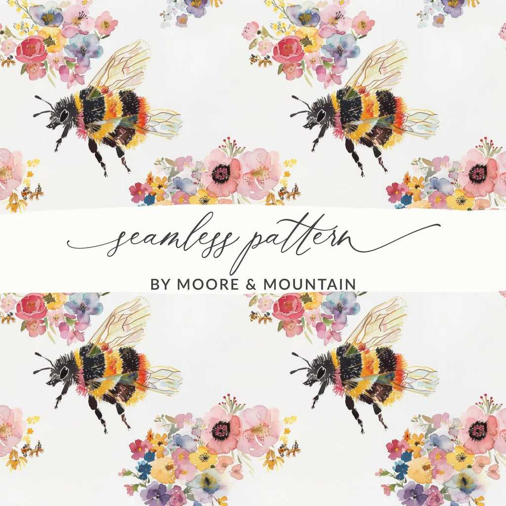 Bumble Bee Digital Paper Seamless Bee Background Watercolor Bumblebee Pattern - Moore and Mountain