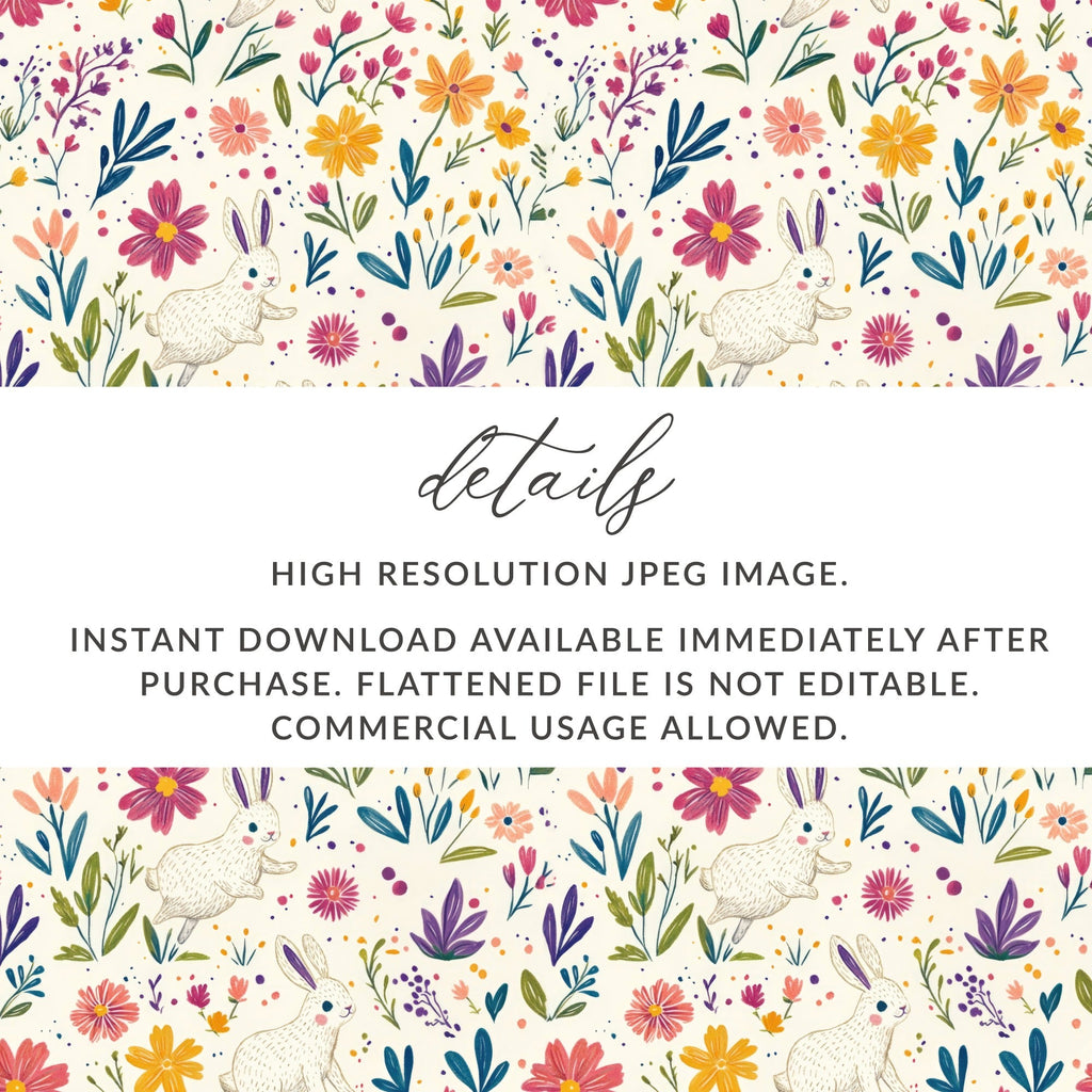 Bunny Amongst Flowers Seamless Pattern Design JPEG Files - Moore and Mountain