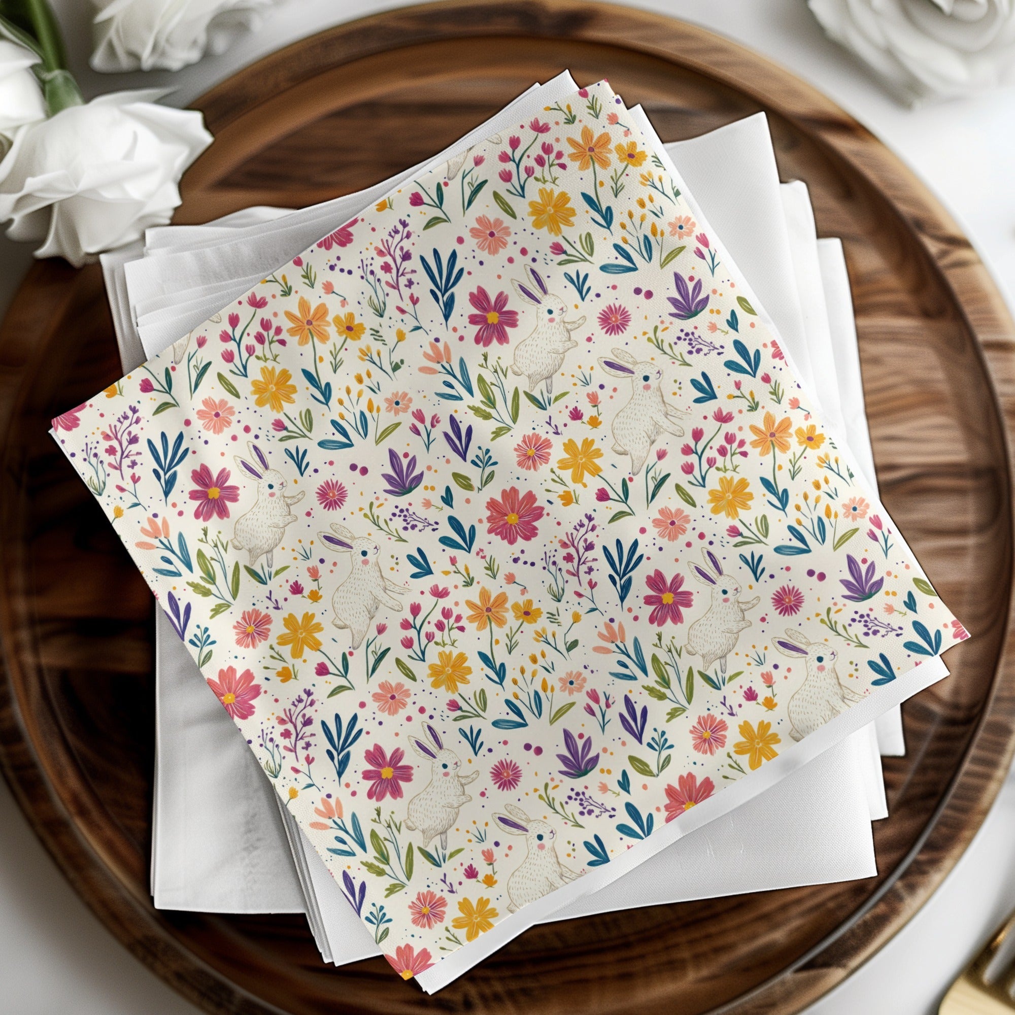Bunny Amongst Flowers Seamless Pattern Design JPEG Files - Moore and Mountain