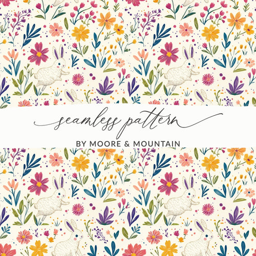 Bunny Amongst Flowers Seamless Pattern Design JPEG Files - Moore and Mountain