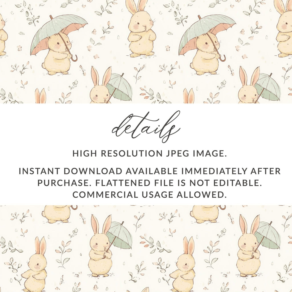 Bunny Digital Paper, Easter Seamless Pattern, Cute Rabbit Print, Floral Background, Spring Texture, Digital Download for Fabric, 12x12 JPEG - Moore and Mountain