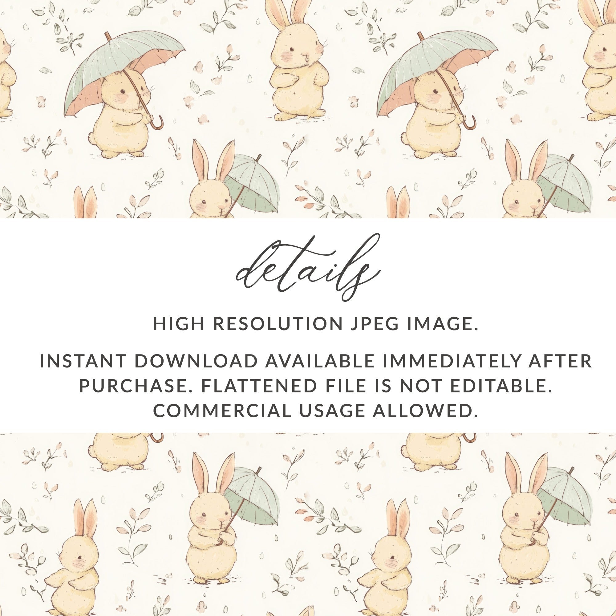 Bunny Digital Paper, Easter Seamless Pattern, Cute Rabbit Print, Floral Background, Spring Texture, Digital Download for Fabric, 12x12 JPEG - Moore and Mountain