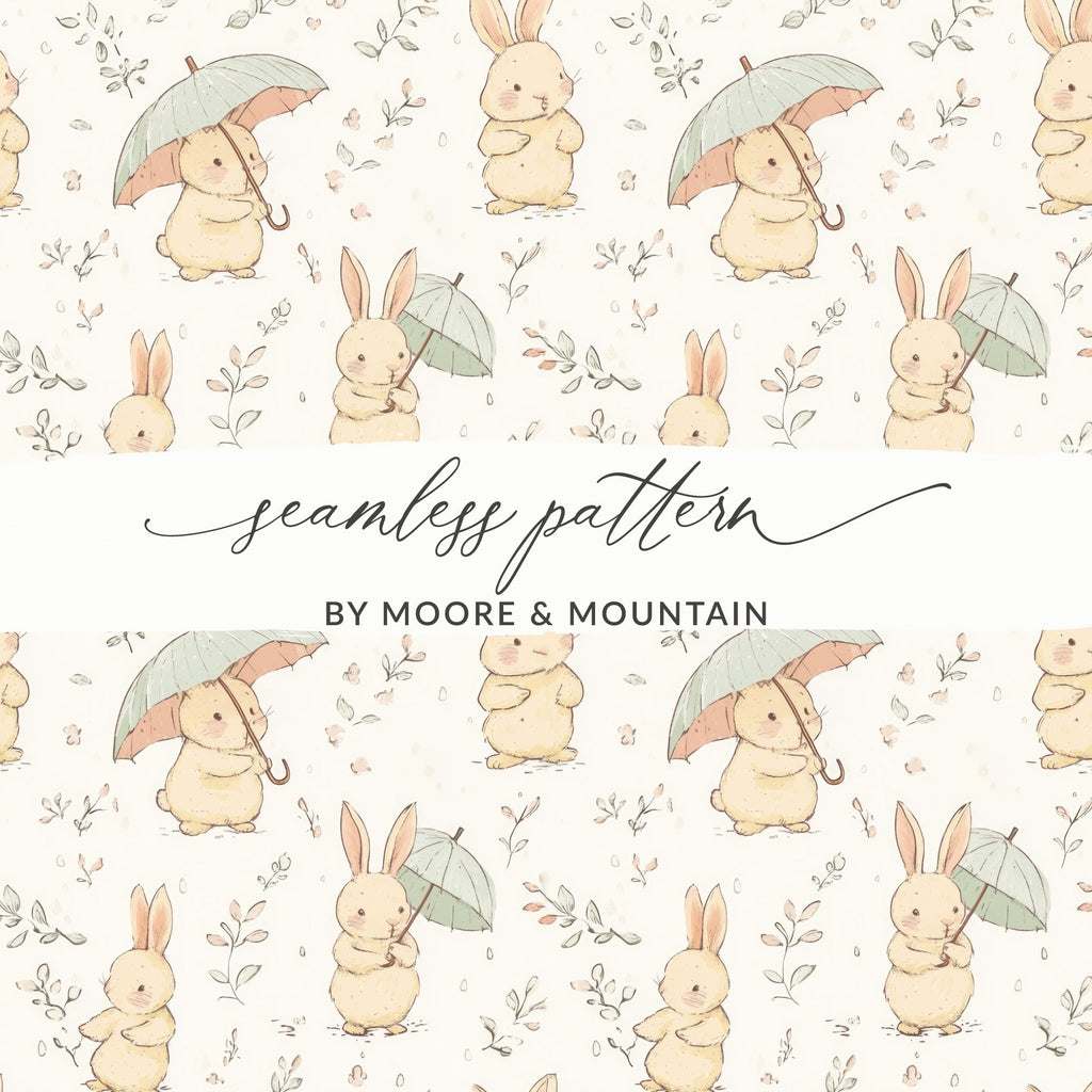 Bunny Digital Paper, Easter Seamless Pattern, Cute Rabbit Print, Floral Background, Spring Texture, Digital Download for Fabric, 12x12 JPEG - Moore and Mountain