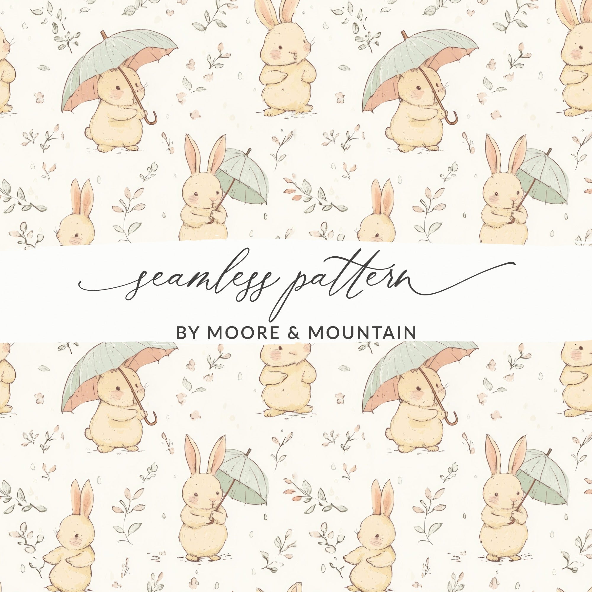 Bunny Digital Paper, Easter Seamless Pattern, Cute Rabbit Print, Floral Background, Spring Texture, Digital Download for Fabric, 12x12 JPEG - Moore and Mountain